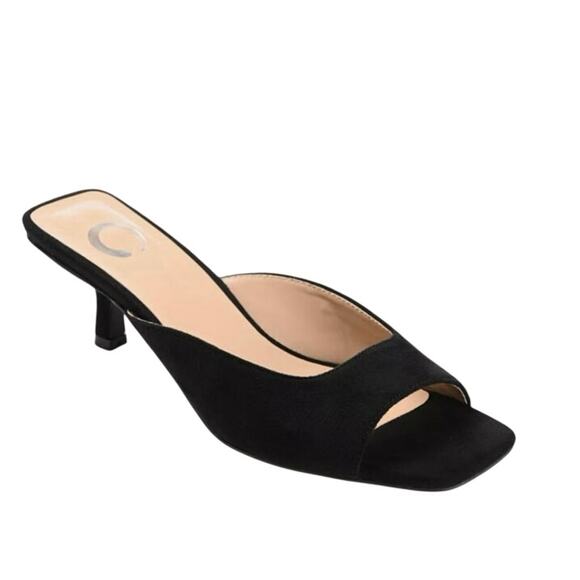 NEW Journee Collection Larna Slip On Kitten Heel Open Toe Black 10M Slide - Picture 1 of 6